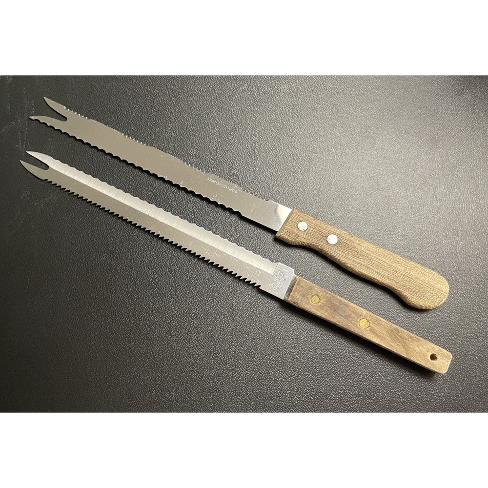 2 VTG Forked Tip Carving Knife Stainless Steel Blade Japan Wood‎ Verno Unbranded